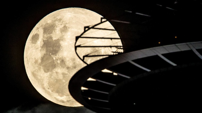 While a blue moon occurred once every two to three years, one that coincided with a supermoon - like this one pictured with Auckland's SkyTower - was a rarer phenomenon still. Photo / Michael Craig