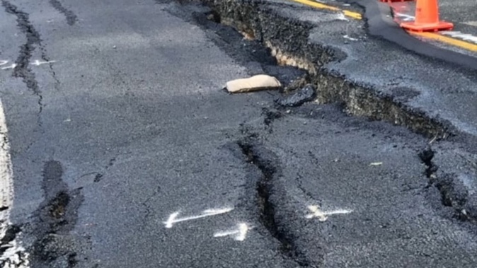 Damage to the "divvy" between Raglan and Hamilton (State Highway 23) pictured in February last year. Truck driver Michael Stacy was transporting fill from the scene when he fatally struck road worker Brian Barnes. Photo / NZTA