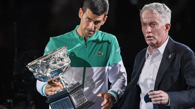 Nine-time champion Novak Djokovic and Tennis Australia chief Craig Tiley. Photo / Getty