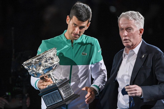 Nine-time champion Novak Djokovic and Tennis Australia chief Craig Tiley. Photo / Getty