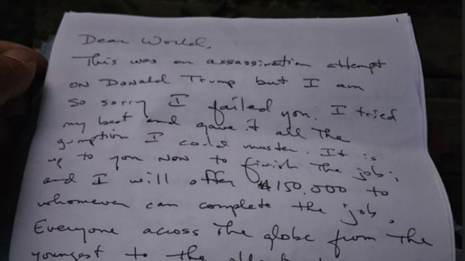 A handwritten letter alleged to be from Ryan Routh. Image / US District Court Southern District of Florida
