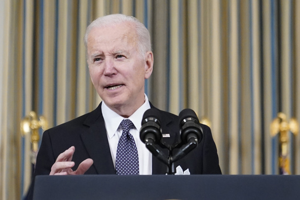 President Joe Biden, seen here at the White House on March 28, in Washington, is weighing releasing a record amount of oil from US reserves as high gas prices continue to persist. (Photo / AP)