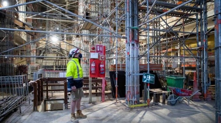 Inside the auditorium of the Wellington Town Hall during construction last year. Photo / Mark Mitchell