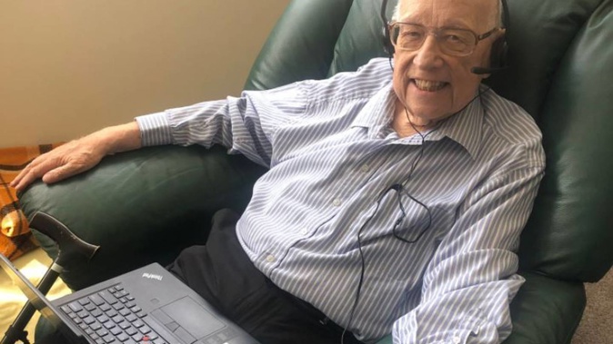 Hon Stan Rodger participating in a Labour Party Conference via Zoom. (Photo / Twitter / Ingrid Leary)