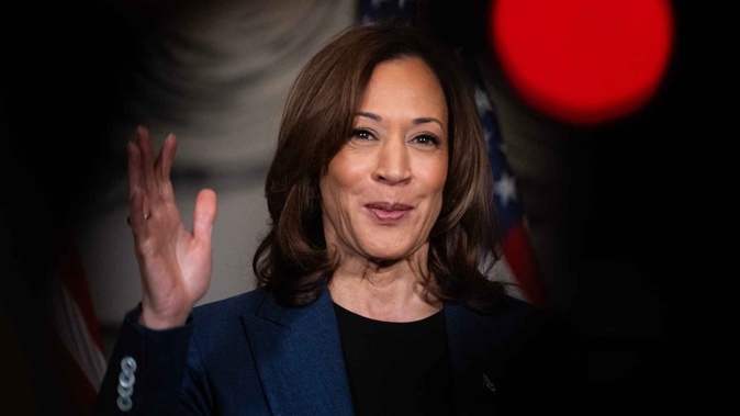 US Vice-President and Democratic Presidential candidate Kamala Harris speaks to members of the press at a local hotel in Houston, Texas on October 25, 2024. (Photo by ROBERTO SCHMIDT / AFP)