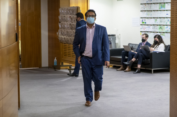 Labour MP Gaurav Sharma leaving after being expelled from their caucus. Photo / Mark Mitchell