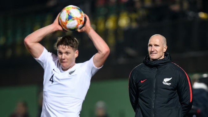 All Whites defender Nando Pijnaker (left) with now-former coach Danny Hay during the Lithuania away game in November 2019. Photo / Photosport