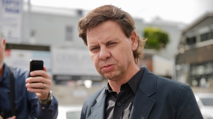 Senior broadcaster Paddy Gower walk out of the Warner Brothers Mediaworks building in Eden Terrace, Auckland, after a meeting with management. Photo / Alex Burton