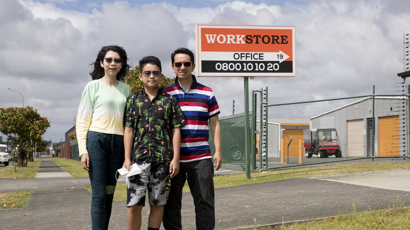Sara Law, Justin Lai and Donny Lai is angry that Workstore had sold off belongings they had in storage becuase of a glitch in payment. Photo / Dean Purcell
