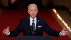 US President Joe Biden speaks from the East Room of the White House. Photo / AP