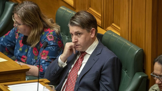 Former Transport Minister Michael Wood in his new seat during Question Time. Photo / Mark Mitchell