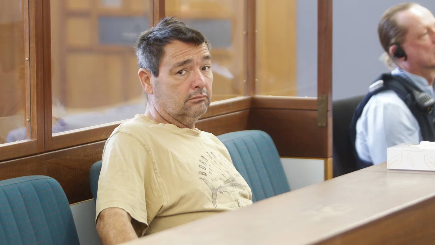 Jason Goertzen during his appearance in the Wellington District Court, after pleading guilty to a charge of rape and three charges of indecent assault. Photo / Ethan Griffiths