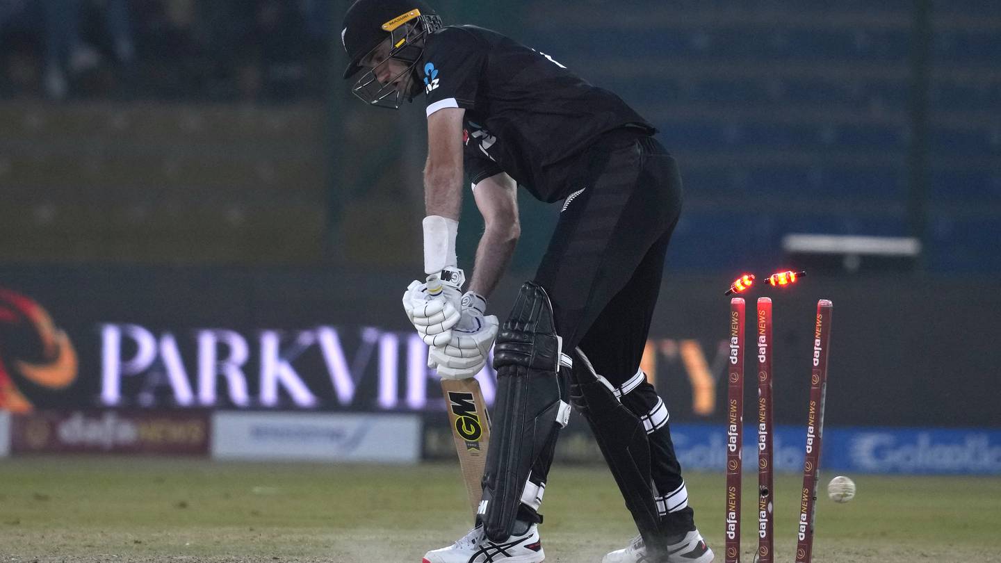 New Zealand's Henry Shipley is bowled by Pakistan's Naseem Shah. Photo / AP