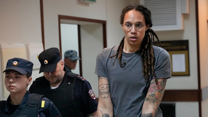 WNBA star Brittney Griner was sentenced to nine years in prison in Russia. Photo / AP