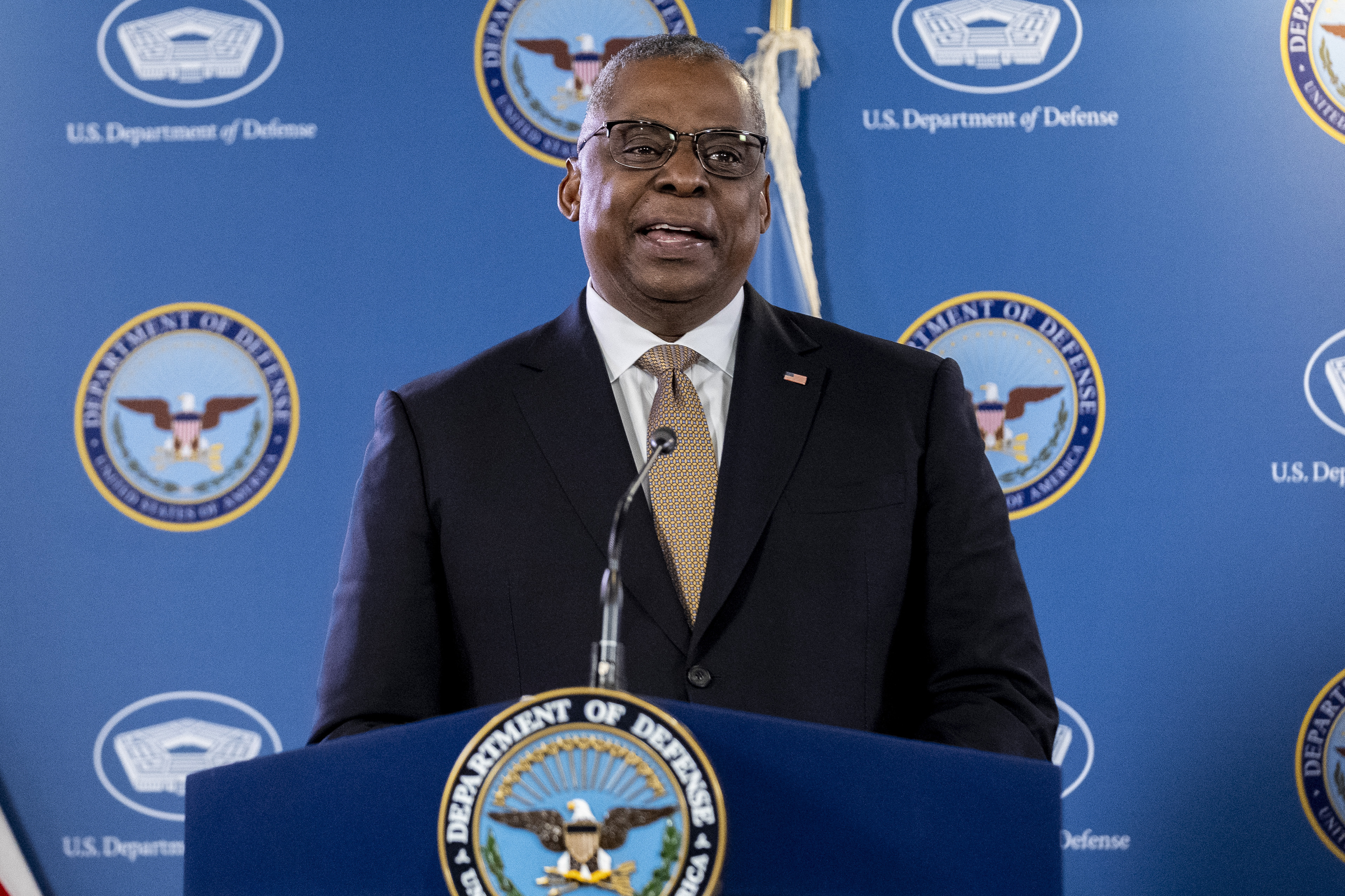 Secretary of Defense Lloyd Austin, speaks during a briefing with Chairman of the Joint Chiefs, Gen. Mark Milley at the Pentagon in Washington, Wednesday, March 15, 2023. Photo / AP