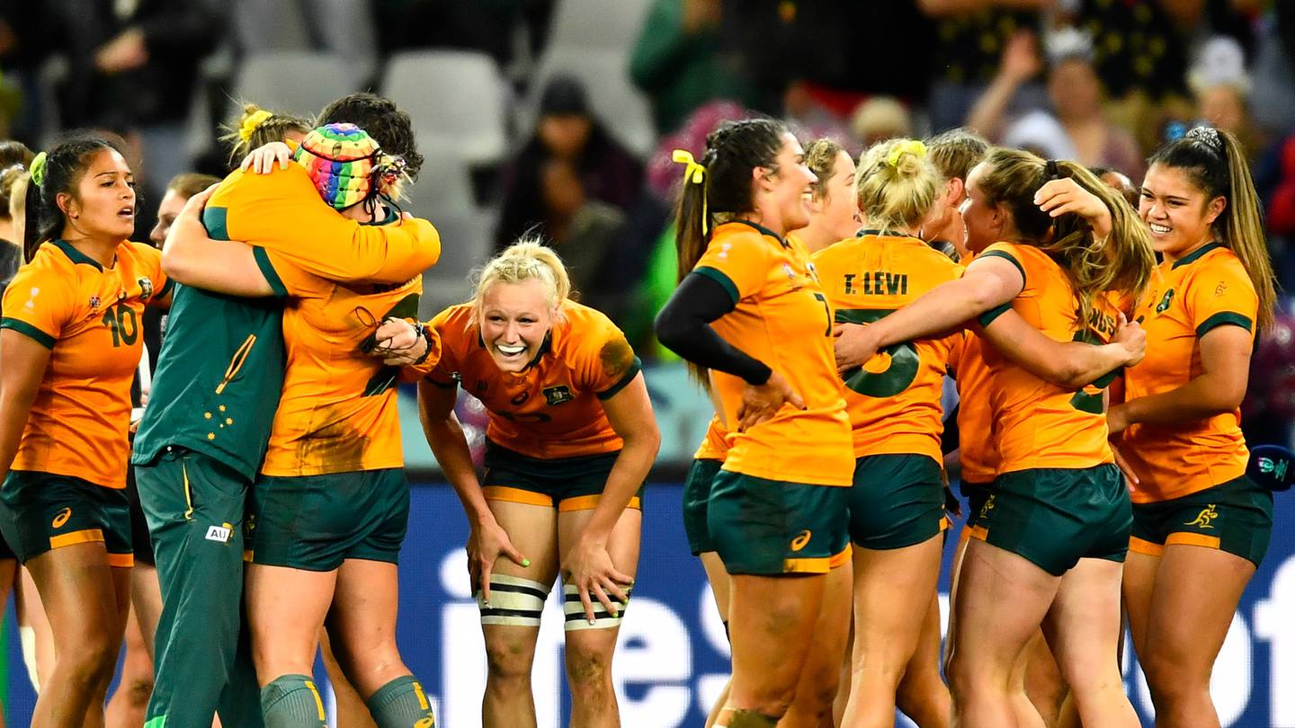 Australia celebrate winning the rugby sevens World Cup. Photo / Getty