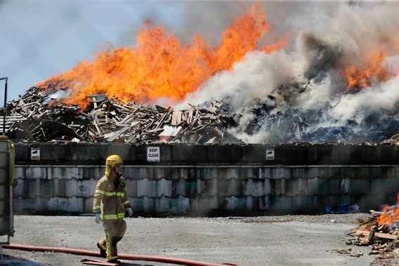 The fire at the Gorilla Green Waste facility on Victoria Rd in Ōnehunga. Photo / Dean Purcell