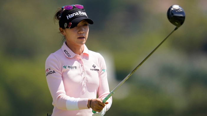 Lydia Ko lines up her shot at the fourth tee during the third round of the LPGA's Palos Verdes Championship golf tournament. Photo / AP