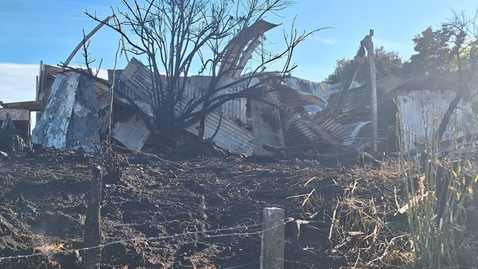 The aftermath of a shed fire in Ōmahu, Hastings. Photo / Michaela Gower