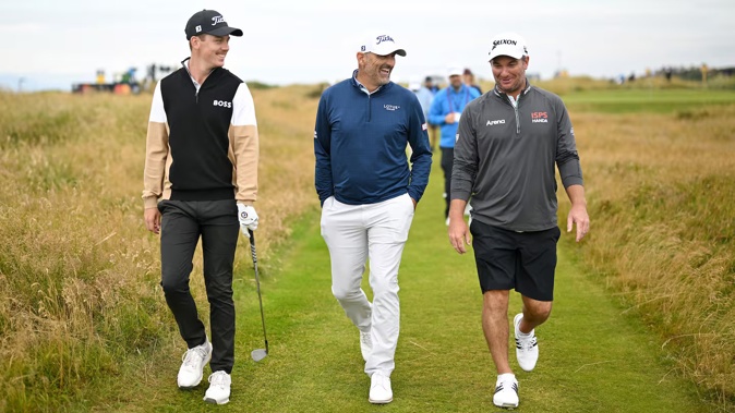 Kiwi golfers Daniel Hillier, Michael Hendry and Ryan Fox during their practice round ahead of The Open, which also included fellow Kiwi Kazuma Kobori. Photo / Stuart Kerr, R&A, Getty Images