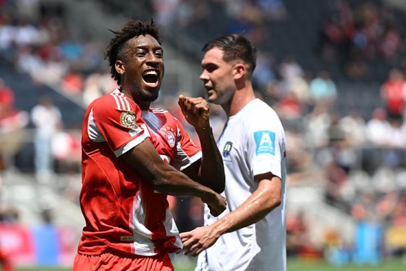 Kingsley Coman of Bayern Munich celebrates after his goal against Auckland City. Photo / Getty Images