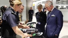 King Charles inspects Heathrow Airport security screening, on a 2018 official visit. Photo / Getty Images