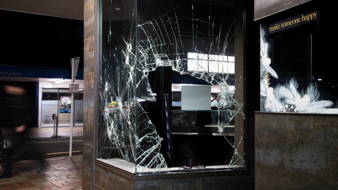 The Michael Hill jewellery store in Pukekohe is left badly damaged after an overnight incident. Photo / Hayden Woodward