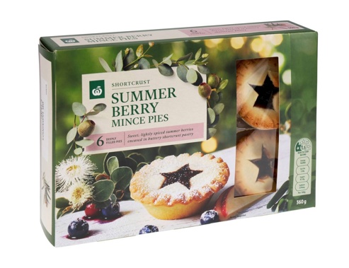 Woolworths brand Shortcrust Summer Berry Mince Pies have been recalled due to a possible presence of fine metals. Photo / Supplied