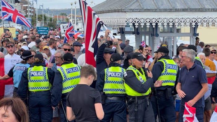Far-right groups in England are continuing their anti-Muslim and anti-immigrant protests, heightening tensions following the tragic killing of three young girls in Southport last week, in United Kingdom on August 4, 2024. Photo / Getty