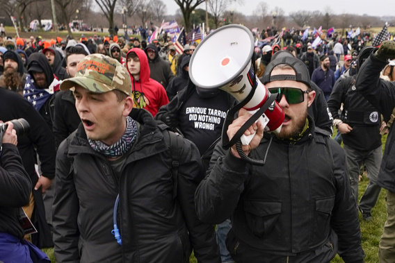 Proud Boys members Zachary Rehl, left, and Ethan Nordean, walk toward the U.S. Capitol in Washington, in support of President Donald Trump, Jan. 6, 2021. Photo / AP