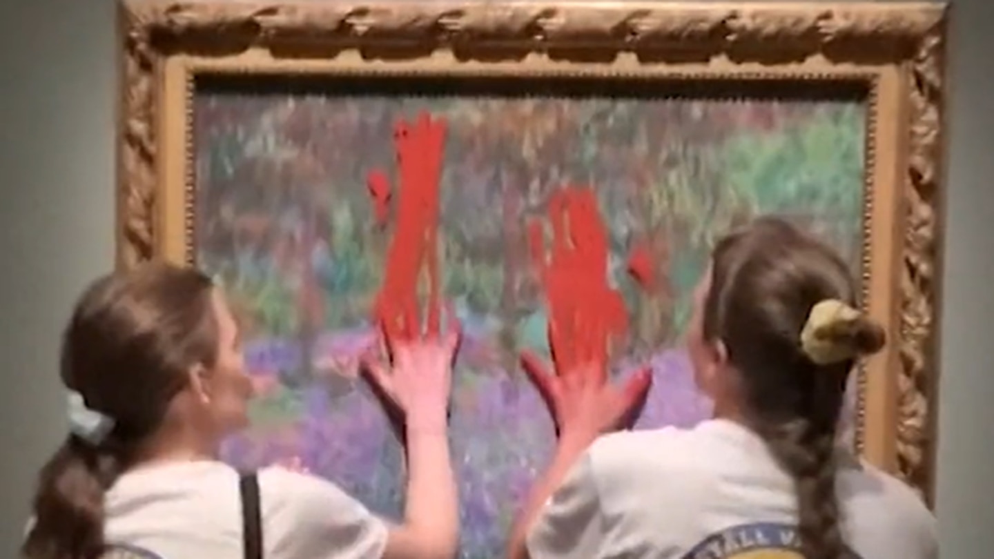 Two women were detained in Stockholm after they threw “some kind of paint” at a painting by French artist Claude Monet. Photo / AP
