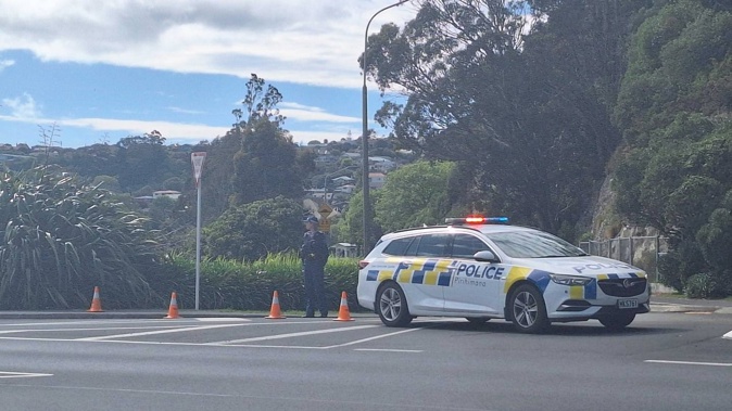 Shore St in Dunedin has been blocked off after Bayfield High School was put in lockdown. Photo / Ben Tomsett