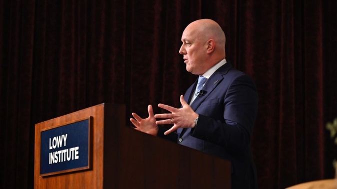 Christopher Luxon delivers an address at the Lowy Institute. Photo / Pool
