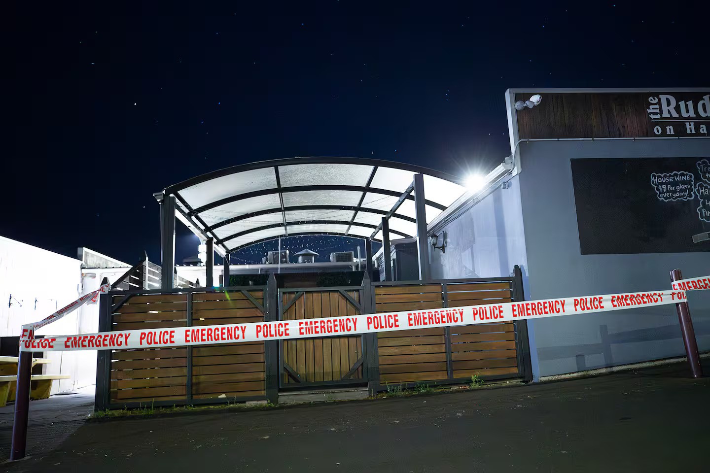 Armed robbers are on the run after presenting a firearm during a hold-up at The Rudder on Hauraki bar on Lake Rd, Northcote, around midnight. Photo / Hayden Woodward