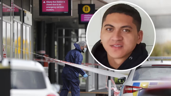 Epapara Poutapu (inset) was fatally stabbed at an Albany bus station in September last year. Photo / Dean Purcell inset