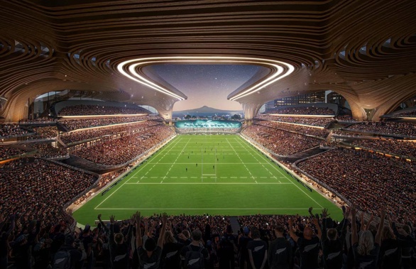 The view out on to the Waitematā Harbour from inside the proposed Downtown stadium at Auckland's Quay Park.