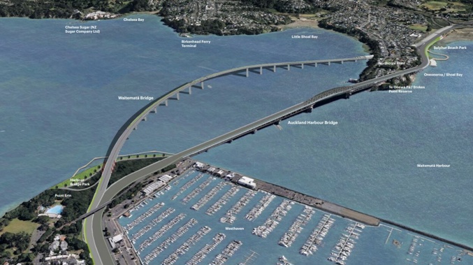 Urban design architect Garth Falconer is proposing a second harbour crossing be built 500 metres to the west of the Auckland Harbour Bridge and used for northbound traffic. Photo / Reset