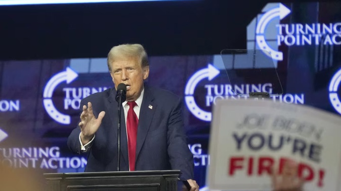 Republican presidential candidate and former President Donald Trump speaks at a campaign event in Detroit. Photo / AP
