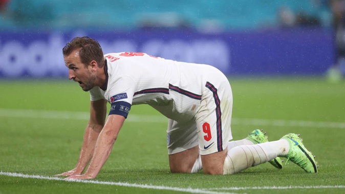 England's Harry Kane reacts after missing a scoring chance. (Photo / AP)