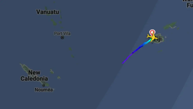 Qantas flight QF102 flight turned back to Nadi Fiji today as a precaution. Photo / Screenshot, Flightradar24.com