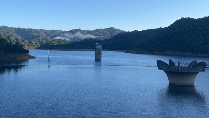 Mangatangi Dam in the Hūnua Ranges on 13 February, 2025, when it was 74.7 per cent full. Today it is 70.7 per cent full.