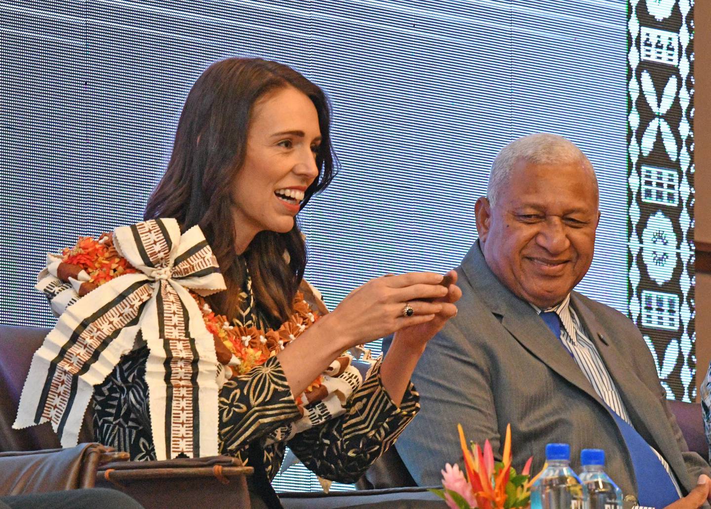 Prime Minister Jacinda Ardern with Fji Prime Minister Frank Bainimarama during her last visit there in February 2020, just prior to the Covid-19 pandemic. Photo / Supplied