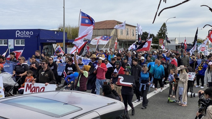 More than 300 people of all stripes protested in Pātea last week against seabed mining getting Fast Track Approval. Photo / Te Korimako o Taranaki