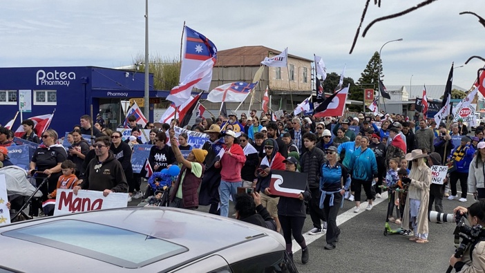 More than 300 people of all stripes protested in Pātea last week against seabed mining getting Fast Track Approval. Photo / Te Korimako o Taranaki