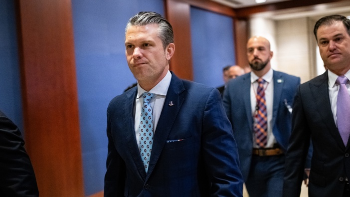 Pete Hegseth, US secretary of defense, arrives for a briefing with members of Congress at the US Capitol in Washington, DC, US, on Friday, June 27, 2025. Photographer: Graeme Sloan/Bloomberg via Getty Images