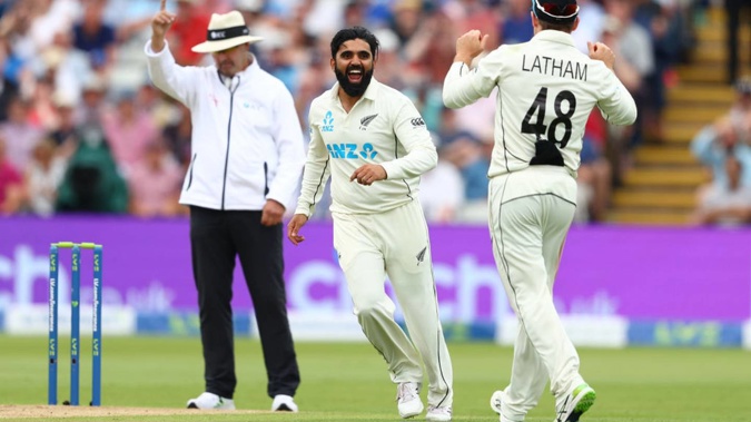 Ajaz Patel took wickets on day one for New Zealand. (Photo / Getty)