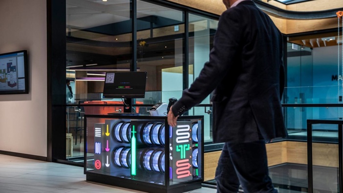 Fibre on display in the foyer of Chorus's new office, in central Auckland Manson's development that has become something of a tech and telco cluster. Spark and 2degrees are in neighbouring buildings, with Sky's new office across the road in the old Vodafone building. (Photo / Michael Craig)