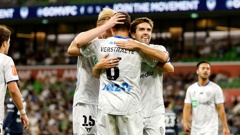 Louis Verstraete of Auckland FC celebrates his goal against Melbourne Victory in April. Photo / Photosport
