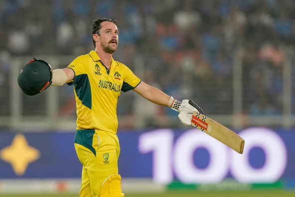 Australia's Travis Head celebrates after scoring a century during the ICC Men's Cricket World Cup final match that his team went on to win. Photo / AP