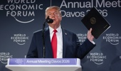 U.S. President Donald Trump speaks during a reception for business leaders at the World Economic Forum (WEF) Annual Meeting on January 21, 2026 in Davos, Switzerland. (Photo by Chip Somodevilla/Getty Images)